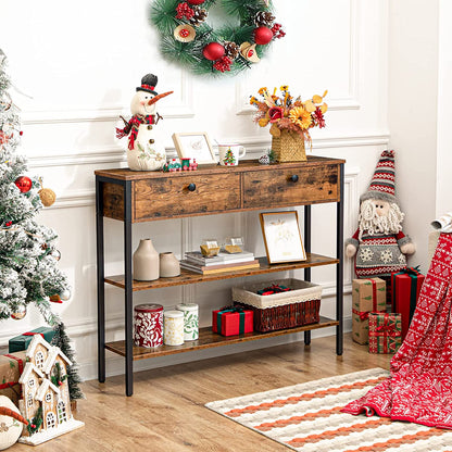 Console Table, Narrow Entryway Table with 2 Drawers and Shelves