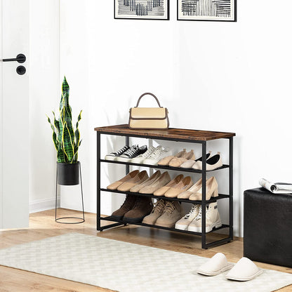 Shoe Rack, 4-Tier Shoe Storage Organizer with 3 Oxford Fabric Shelves