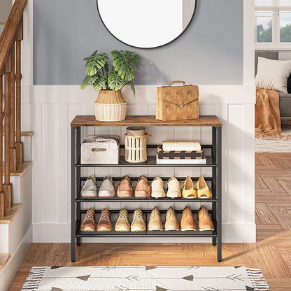 Industrial Shoe Rack, 4-Tier Shoe Shelf, Storage Organizer Unit with 3 Mesh Shelves
