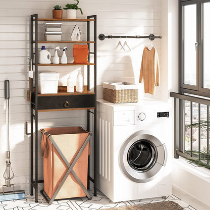 Over The Toilet Storage, 5 Tier Bathroom Organizer with Storage Drawer