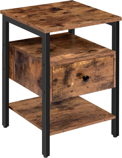 Nightstand, Side End Table with Drawer and Storage Shelves, Bedside Table