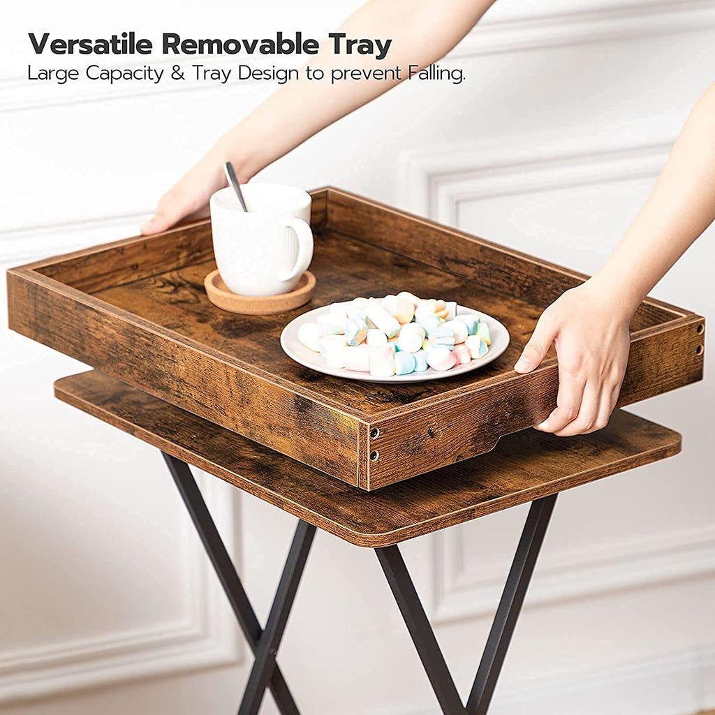 TV Tray Table, Folding Table with Removable Serving Tray, Portable End Table