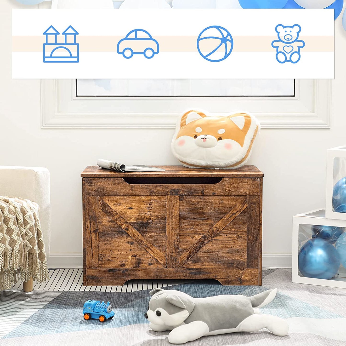 Storage Chest, Retro Toy Box Organizer with U-Shaped Cut-Out Pull, Storage Bench