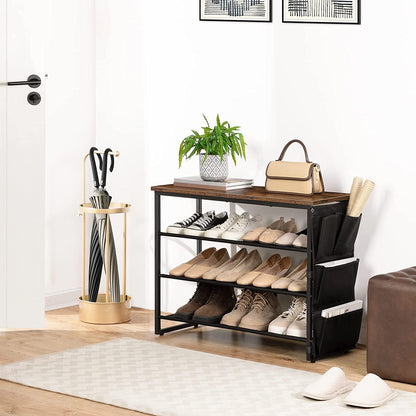 Shoe Rack, 4-Tier Shoe Storage Organizer with 3 Oxford Fabric Shelves and Bag