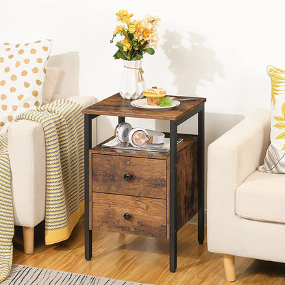 Nightstand, Bedside Table with 2 Drawers and Storage Shelves, Side End Table, Sofa Table