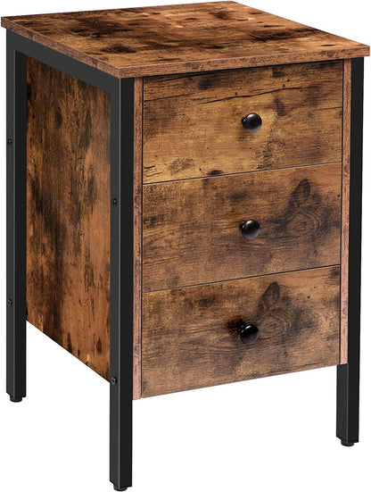 Set of 2 Nightstand, End Table with 3 Drawers and Storage Shelf, End Table