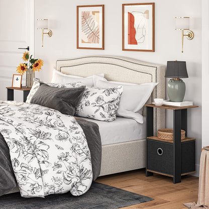 Bedside Table with Pull-Out Collapsible Storage Box, Retro Small Nightstand