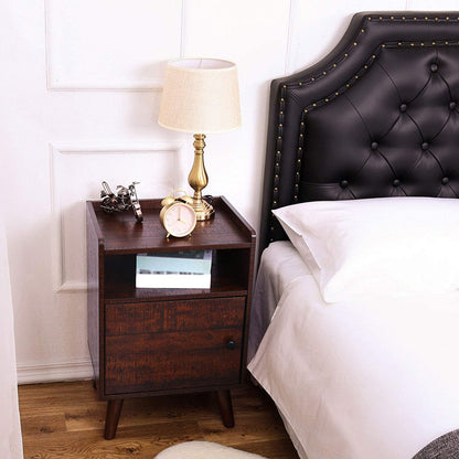 End Table, Side Table for Small Spaces, 3-Tier Nightstand with Door