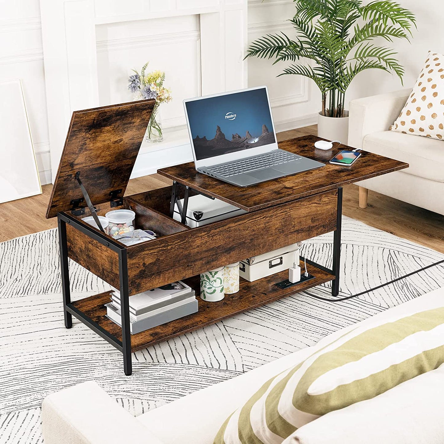 Lift Top Coffee Table, Modern Coffee Tables with Charging Station, Coffee Table