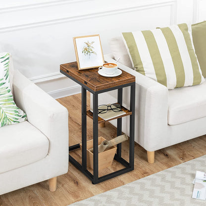 Foldable End Table, C Shaped Side Table with Storage Shelf