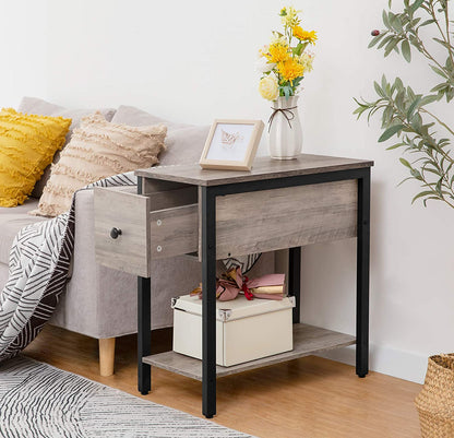 Side Table, 2-Tier Nightstand with Drawer, Narrow End Table