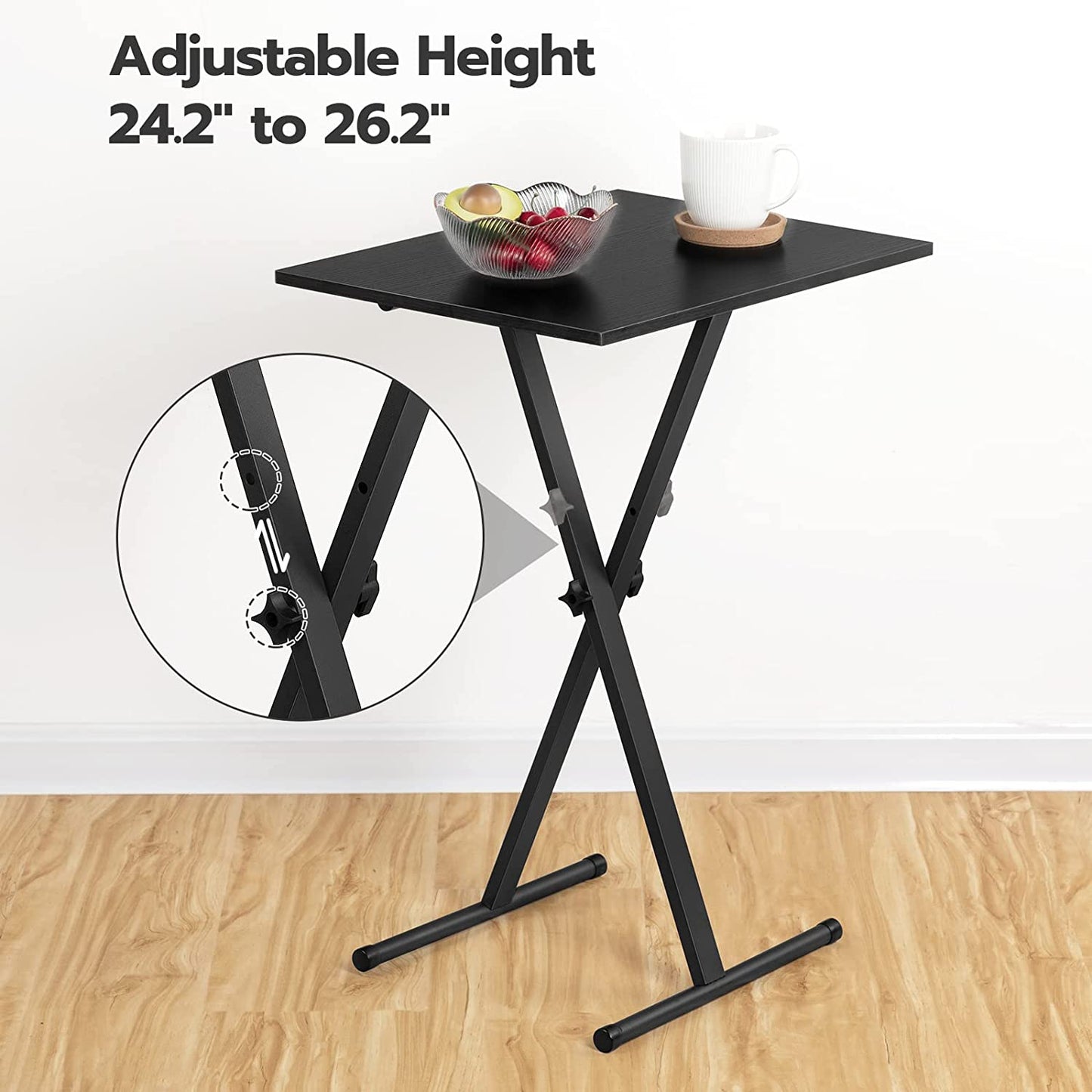 Folding TV Tray, Adjustable Height Folding TV Dinner Table, TV Tray Table with Metal Frame