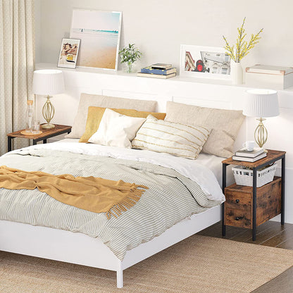 End Table, Narrow Chairside Table with Drawer and Open Storage Shelf