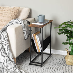 Side Table with Magazine Holder Sling, Narrow End Table, Industrial Slim Nightstand