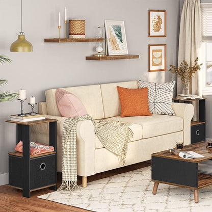 Bedside Table with Pull-Out Collapsible Storage Box, Retro Small Nightstand