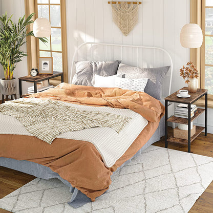 End Table, Simple Rustic Side Table with 3-Tier Storage Shelf, Narrow Nightstand