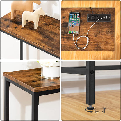 Console Table with Power Outlets and USB Ports, Sofa Table, Narrow Entryway Table with Charging Station