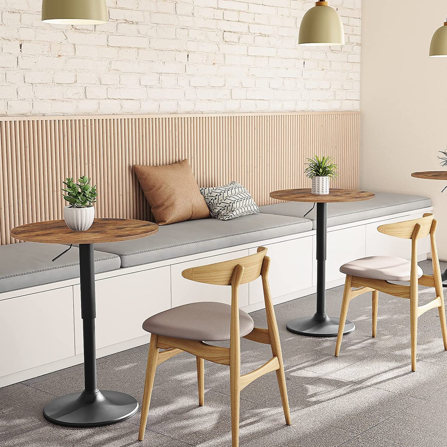 Round Bar Table, Height-Adjustable Bar Table with Set of 2 Round Bar Chairs with Footrest
