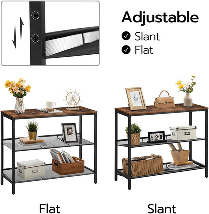 Console Table, Sofa Table with 2 Flat or Slant Adjustable Mesh Shelves, Hallway Table and Sideboard