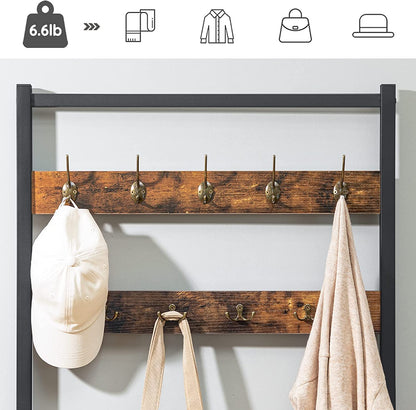 Hall Tree with Bench, 4-in-1 Entryway Bench with Coat Rack and Storage Cabinet