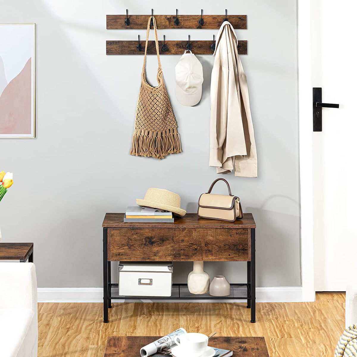 Shoe Storage Bench, Entryway Bench with Coat Rack, Shoe Rack Bench with Lift Top Storage Box