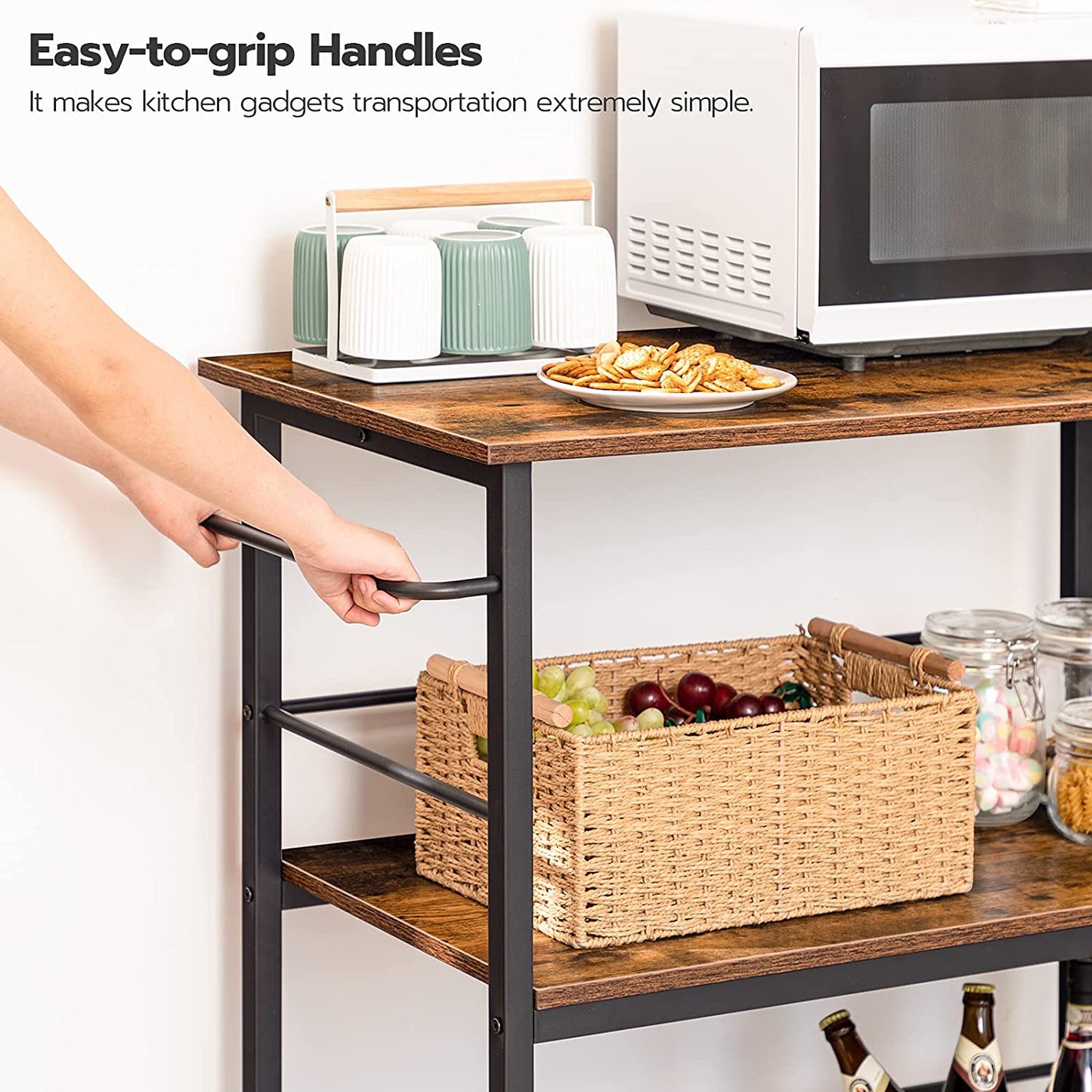 Kitchen Island with Storage,Industrial Kitchen Counter with Hooks and Side Enclosures