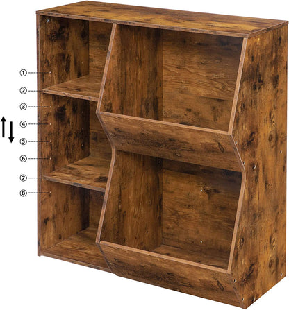 Kids Bookshelf, Toy Storage Organizer, Multi-Bin Storage Cubby, 2 Adjustable Shelves, Bookcase Footboard