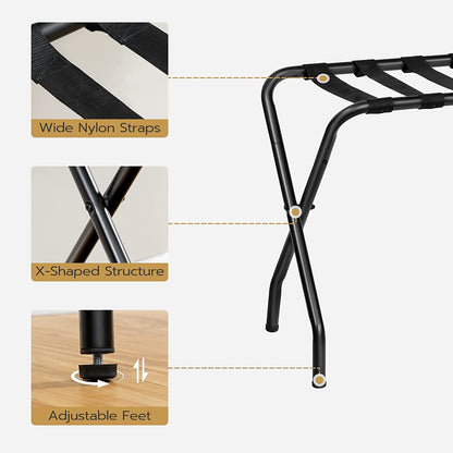 Folding Luggage Rack Pack of 2, Metal Suitcase Stand with Nylon Straps