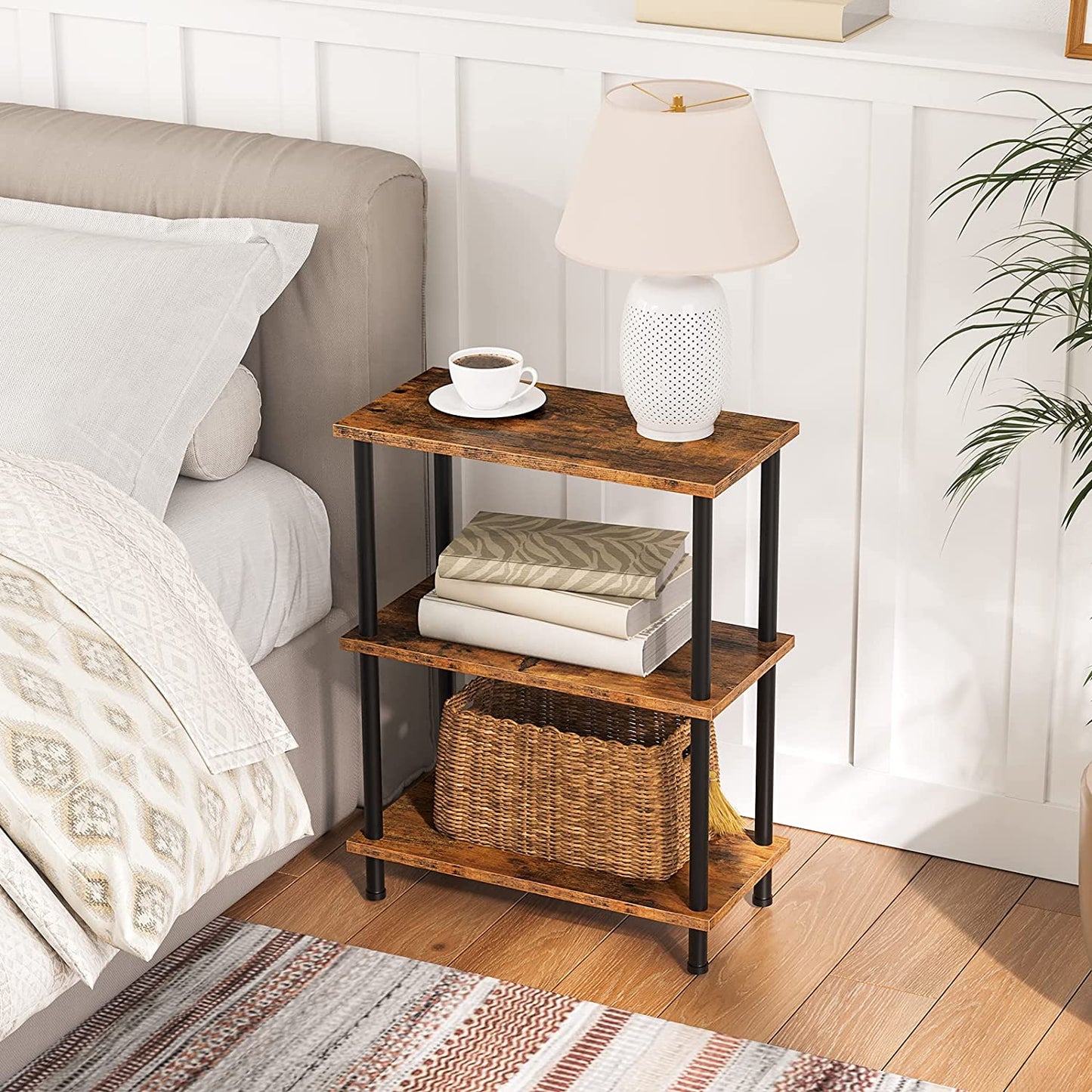 Side Table, 3-Layer Stackable Bedside Table, Stable End Table