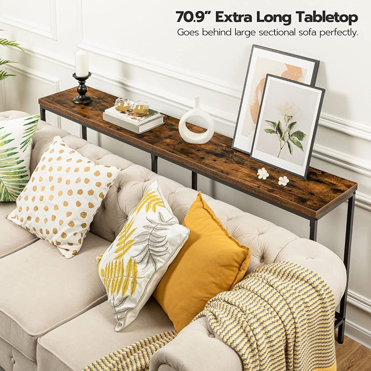 Extra Long Console Table, Narrow Entryway Table, Sofa Table Behind Couch