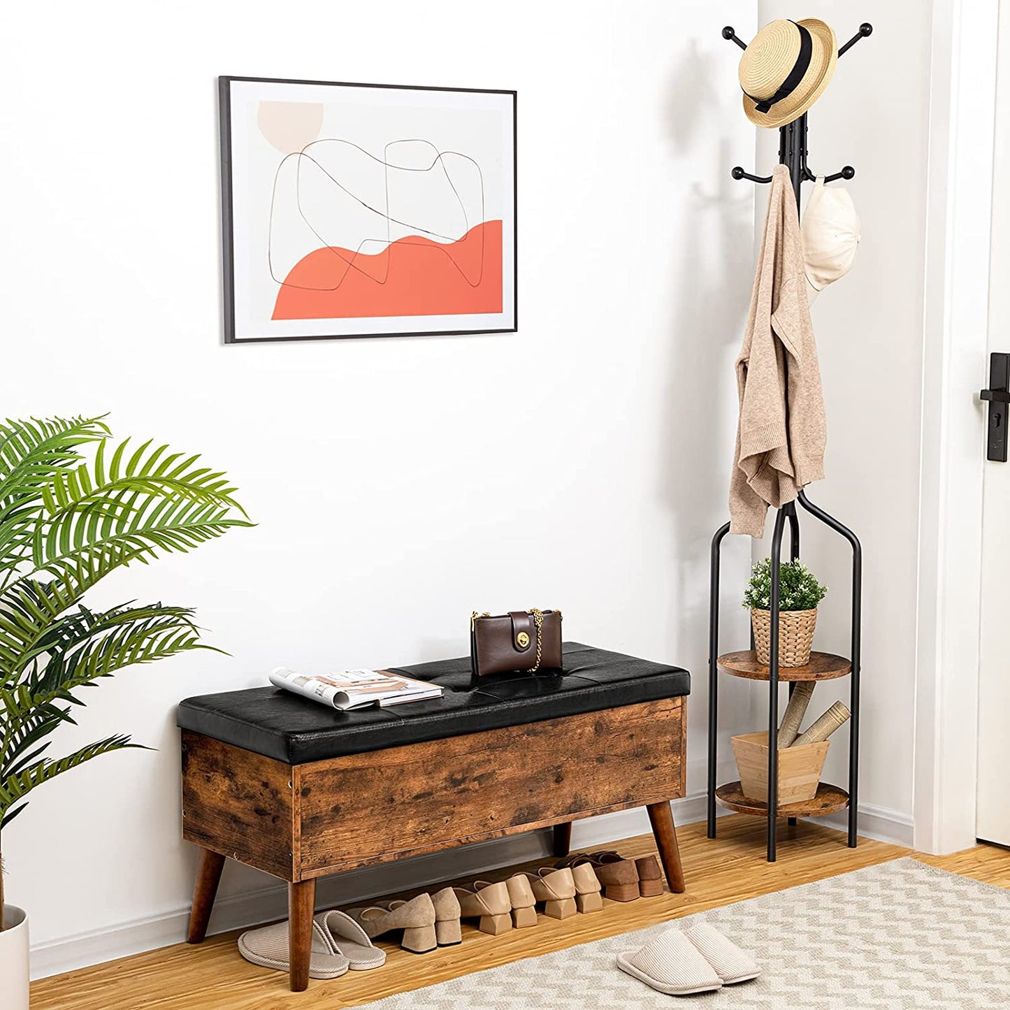 Storage Bench with Storage, Entryway Bench with Leather Seat, Flip Top Storage Chest
