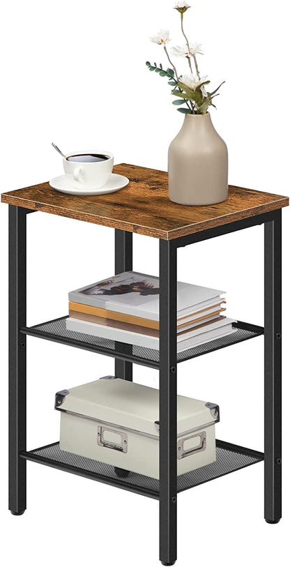 End Table, Nightstands Set of 2, 3-Tier Side Table with Mesh Shelves, Industrial End Table