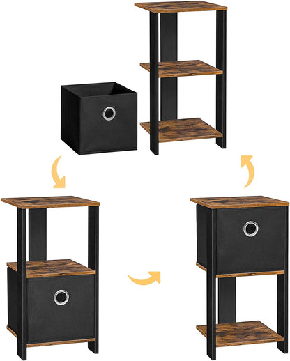 Bedside Table with Pull-Out Collapsible Storage Box, Retro Small Nightstand