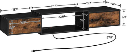 Floating TV Stand, TV Shelf with Power Outlet, Wall Mounted Media Console with Doors