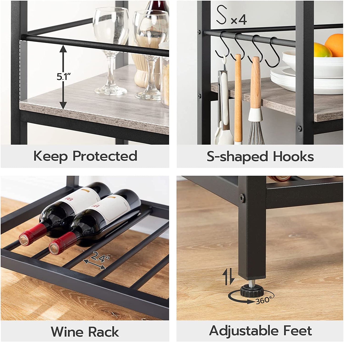 Kitchen Island with Power Outlet, Kitchen Storage Island with Wine Rack and Hooks, 3 Tier Coffee Station and Microwave Stand