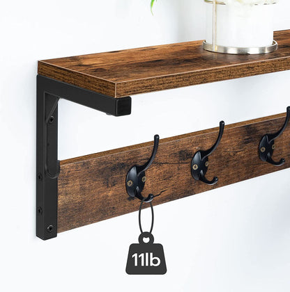 Wall Hooks with Shelf, Wall-Mounted Coat Rack, Wall Shelf, Hanging Shelf, Coat Hooks