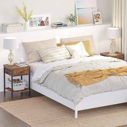 Nightstand, 2-Tier End Table, Industrial Side Table with Drawer and Storage Shelf