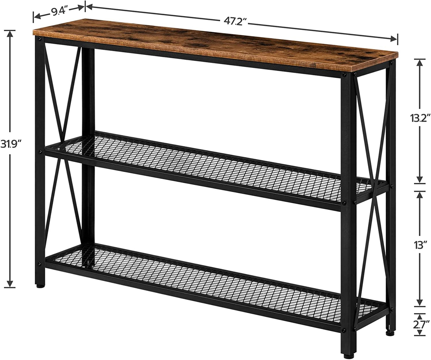 Narrow Console Table, Skinny Entryway Table with 2 Mesh Shelves