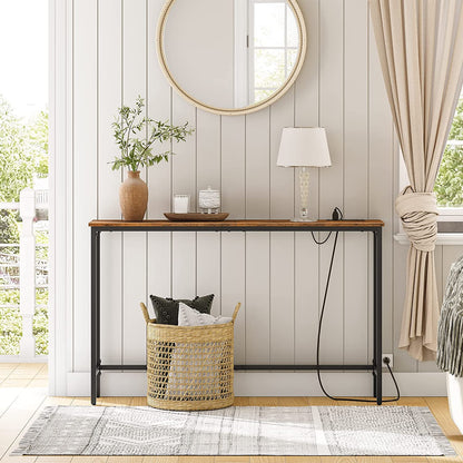 Console Table with Power Outlets and USB Ports, Sofa Table, Narrow Entryway Table with Charging Station