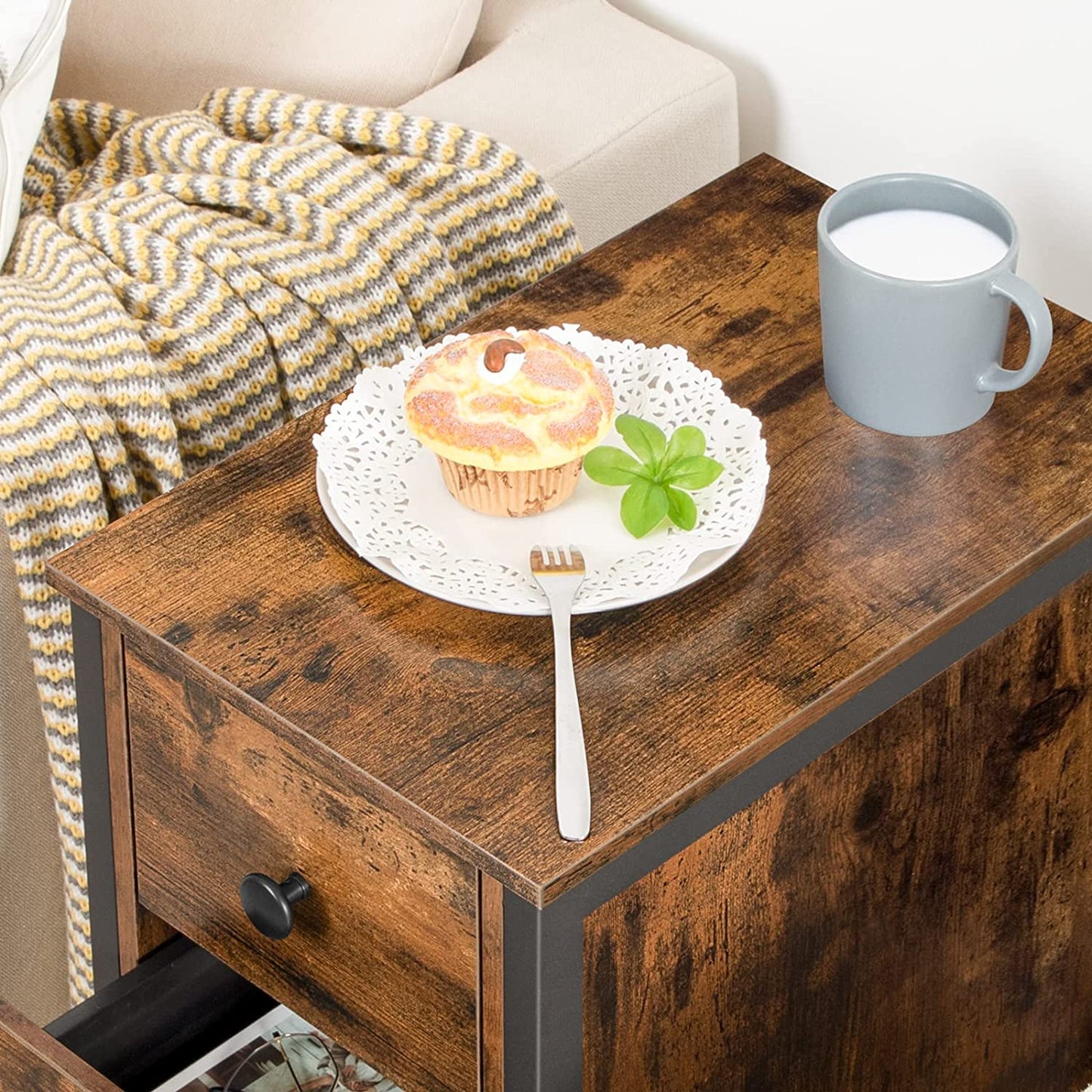 Narrow Nightstand, End Table with 3 Drawers