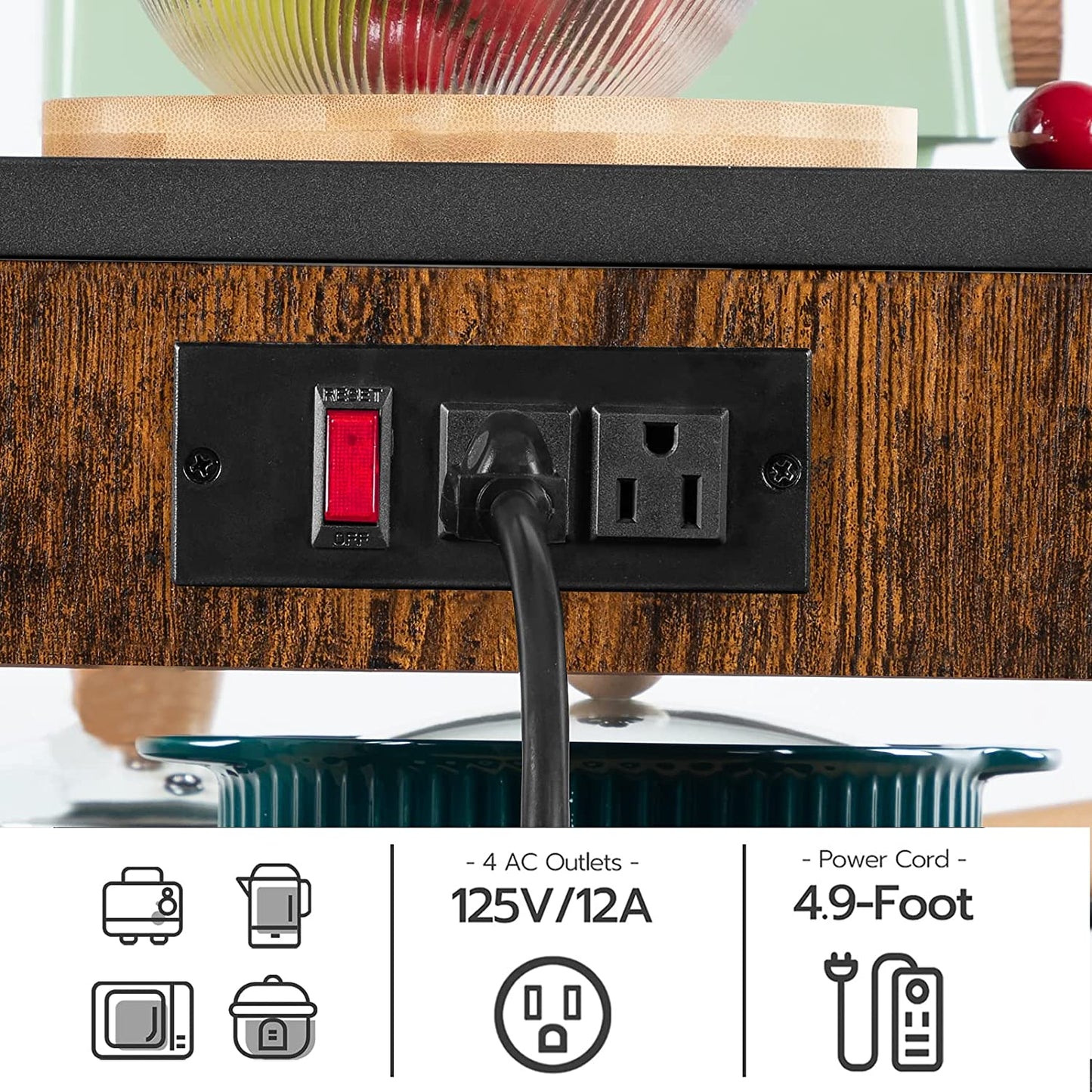 Bakers Rack with Power Outlet, 4-Tier Microwave Stand with Adjustable Wine Rack, Coffee Bar
