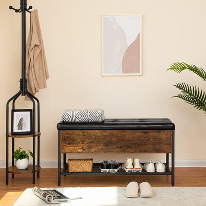 Storage Bench with Seating, Shoe Bench with Metal Shelf, Toy Box Storage Chest
