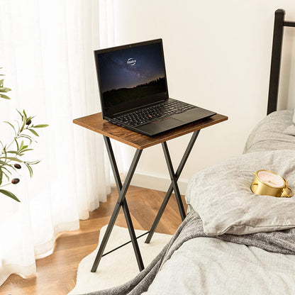 Folding TV Tray Tables, Set of 2 Side Table for Small Space, Industrial Snack Tables