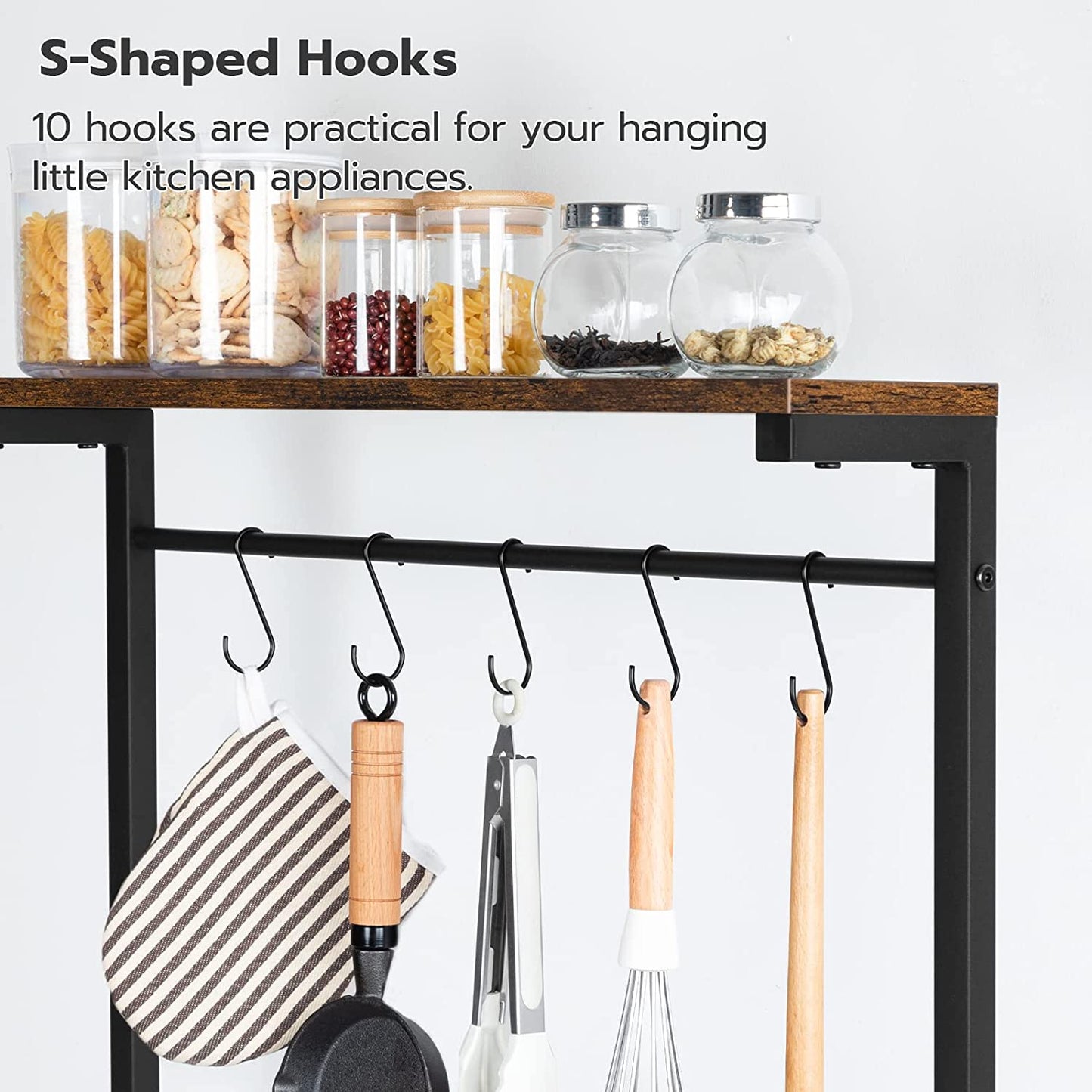 Bakers Rack with Power Outlet, 4-Tier Microwave Stand with Adjustable Wine Rack, Coffee Bar
