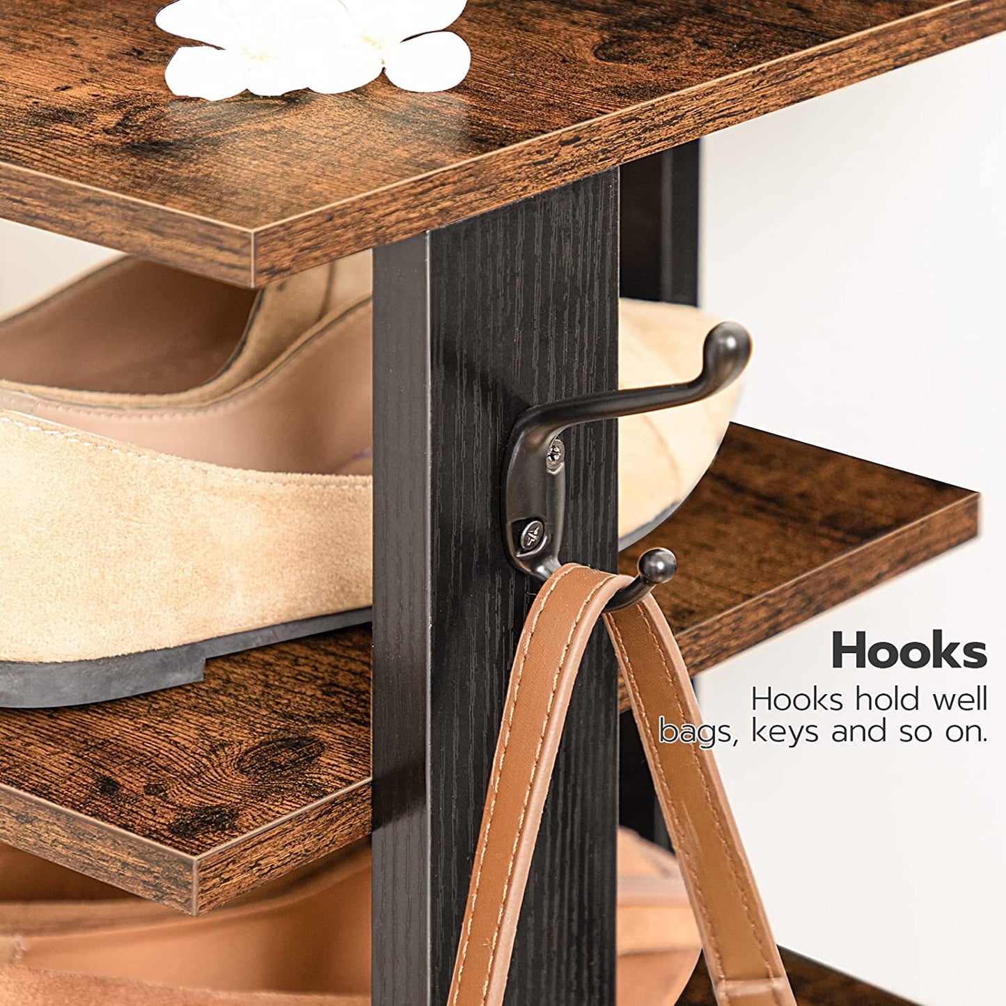 Vertical Shoe Rack, 8 Tier Shoe Storage Organizer with Hooks, Narrow Shoe Rack