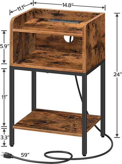 End Table with Charging Station, Nightstand with Open Drawer, Side Table with USB Ports and Outlets