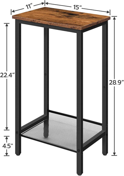 Tall Side Table, Industrial End Telephone Table with Adjustable Mesh Shelves, Small Entryway Table, Laptop Table