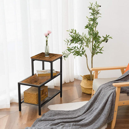 Side Table, 3-Tier Narrow Nightstand with Accent Decorative Ladder Shelf, Industrial Sofa End Table