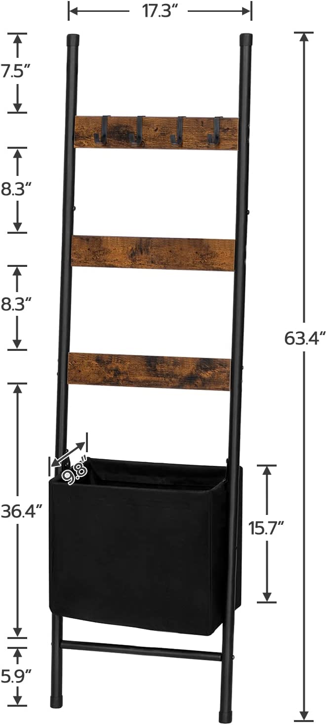 Blanket Ladder with Storage Basket, 4 Tier Blanket Holder Rack
