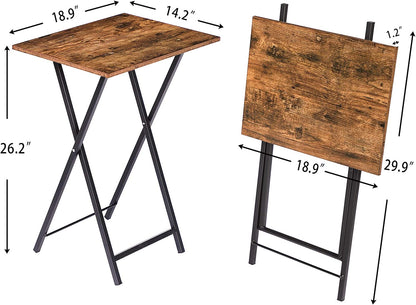 Folding TV Tray Tables, Set of 4 TV Trays with Storage Rack, Industrial Side Table